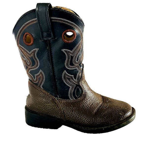 Magellan Cowboy Boots 10 Toddler Faux Leather Black Gray Pull Holes Zip 177706 - Picture 5 of 16